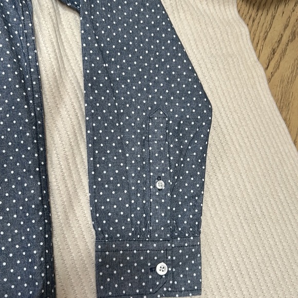 Men Chambray Button Down Shirt Long Sleeve Polka Dot - Picture 5 of 14